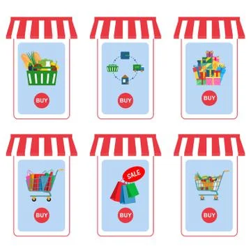 Set of elements for online shopping theme Stock Illustration