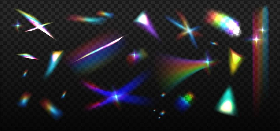 Set of elements with overlay crystal leak glare reflection effect. Optical Stock Illustration