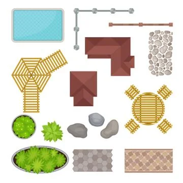 Set of elements of the park. View from above. Vector illustration. Ilustración de archivo