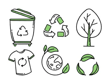 Set elements. Recycling. Separation of garbage. Co2 concept of climate change Stock Illustration