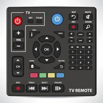 Set of elements for remote control of the TV and audio devices Illustrazione stock