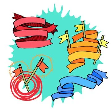 Set of elements ribbons, flags. Vector art 스톡 일러스트