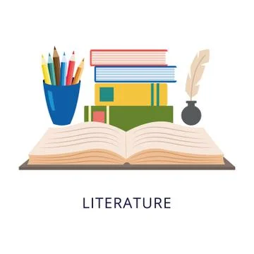A set of elements of the school subject Literature. 库存插图