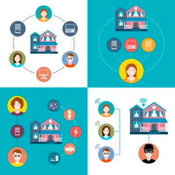 Set of elements smart home and security Stock Illustration