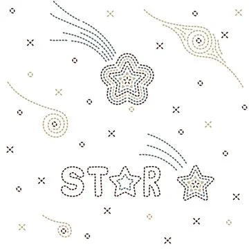 Set of elements for space design. Embroidered word STAR, shooting stars, galaxy 스톡 일러스트