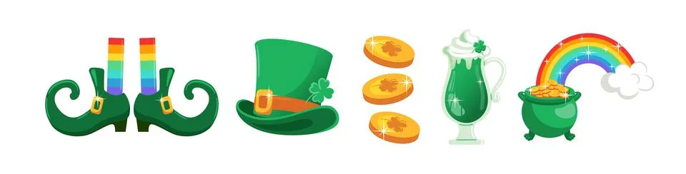 Set elements for St. Patrick s Day, vibrant vector illustration featuring buc Stock Illustration