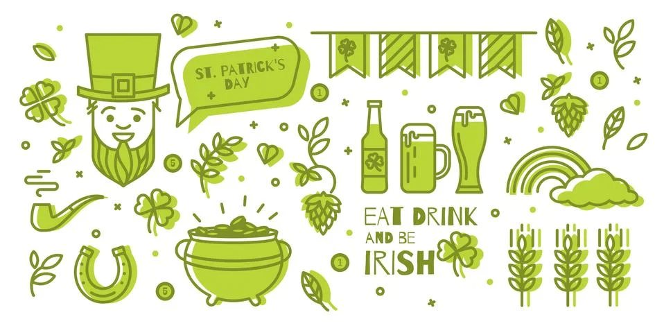 Set of elements for St. Patrick's Day. Illustrazione stock
