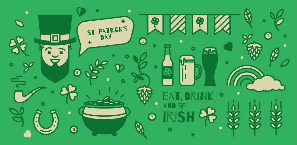 Set of elements for St. Patrick's Day. Stock Illustration