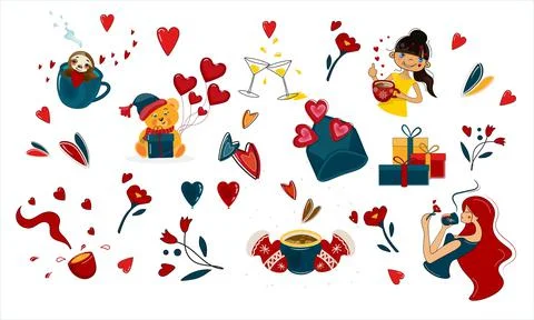 Set of elements for st. Valentine's day. Vector bright Isolated illustration 스톡 일러스트