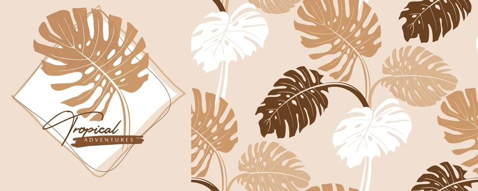 Set of elements such as a print of silhouettes of tropical leaves Illustrazione stock