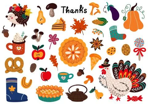 Set of elements for Thanksgiving celebration 스톡 일러스트