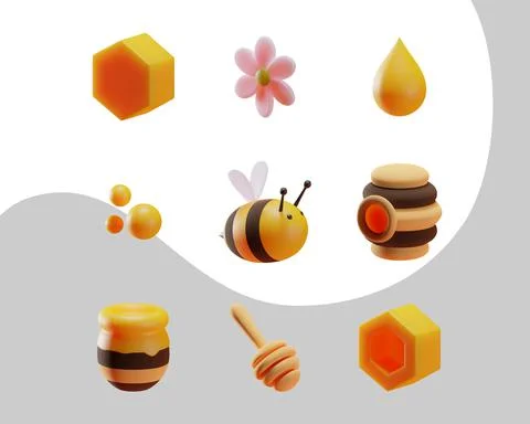 A set of elements on the theme of bees and honey. Stock Illustration