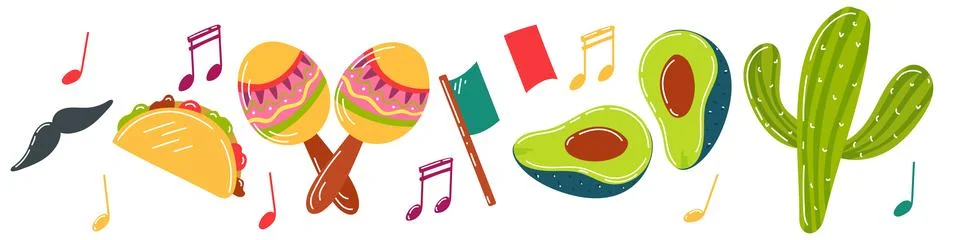 A set of elements on the theme of Mexico, the traditions of Mexicans. Stock Illustration