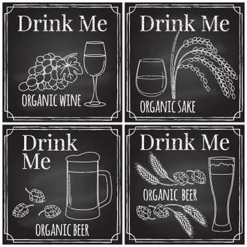 Set elements on the theme of the restaurant business.  Chalk drawing on a b.. Illustrazione stock