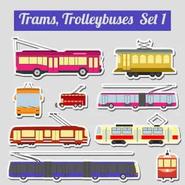 Set of elements trams and trolleybuses for creating your own infographics or Stock Illustration