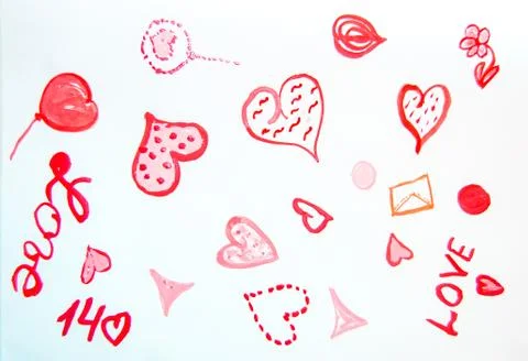 The set of elements of Valentine's Day. Hearts, balloons on pink background.  Foto stock