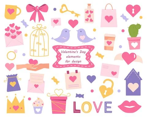 Set of elements for Valentine's Day Illustrazione stock