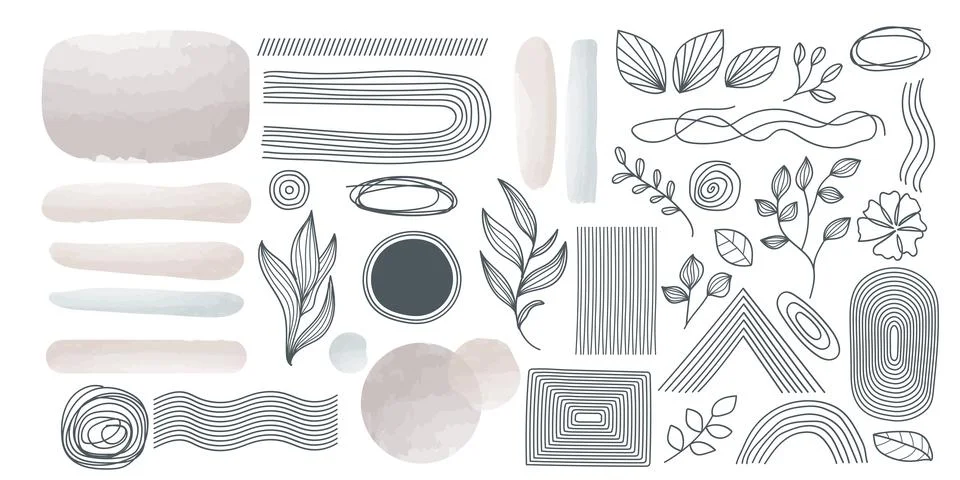 Set of elements for wall art minimal poster. Scandinavian abstract style ha.. Stock Illustration