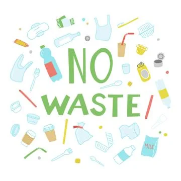 Set of elements of waste in doodle style. Vector clipart. Stock Illustration