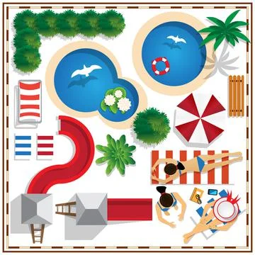 A set of elements for the water park. Ilustração Stock
