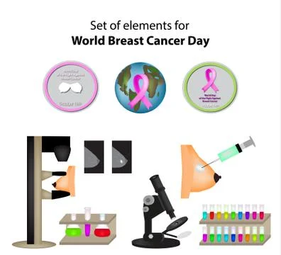 A set of elements for World Breast Cancer Day. Mammography. Infographics. Vector Stock Illustration