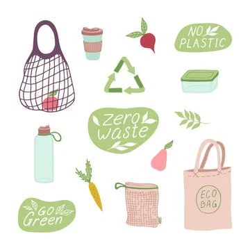 Set of elements of zero waste life Illustration