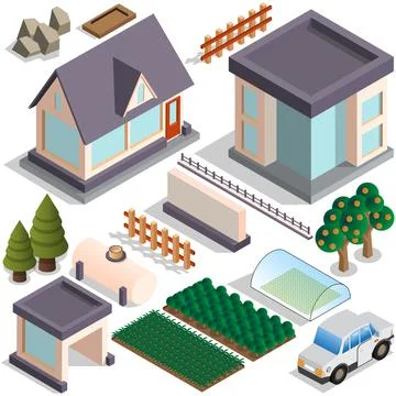 A set of elemets for a private house. Illustrazione stock