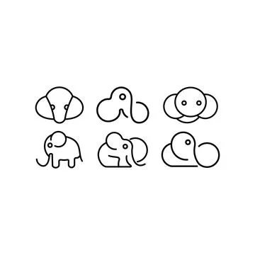 Set elephant icon line logo - vector illustration Stock Illustration