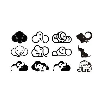 Set of elephant silhouettes Stock Illustration