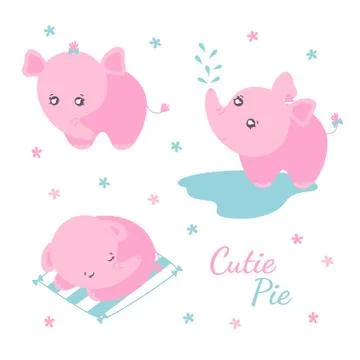 Set of elephants on white background. Vector illustration Stock Illustration