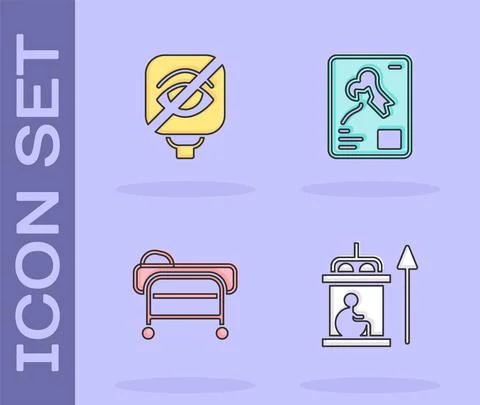 Set Elevator for disabled, Blindness, Stretcher and X-ray shots icon. Vector Ilustración de archivo