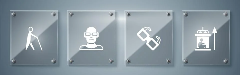 Set Elevator for disabled, Eyeglasses, Poor eyesight and Blind human holding Stock Illustration