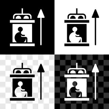 Set Elevator for disabled icon isolated on black and white, transparent Stock Illustration