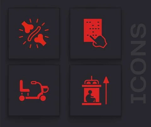 Set Elevator for disabled, Joint pain, knee pain, Braille and Electric Stock Illustration