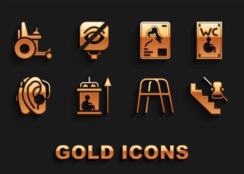 Set Elevator for disabled, Separated toilet, Disabled elevator, Walker, Hearing Stock Illustration