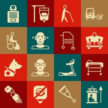 Set Elevator for disabled, Stretcher, Man without legs sitting wheelchair, Blind Stock Illustration