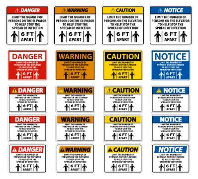 Set Elevator Physical Distancing Sign Isolate On White Background,Vector Illu Illustrazione stock