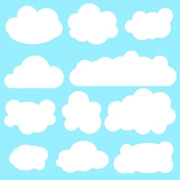 Set of eleven different clouds on blue background Stock Illustration