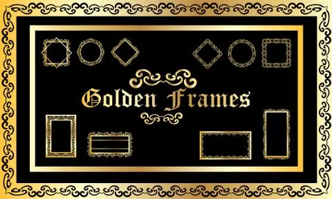 Set of eleven vintage golden frames Stock Illustration