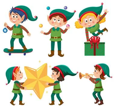 Set of elf cartoon character Stock Illustration