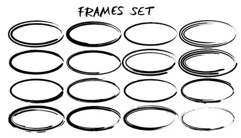 Set of ellipse shapes frames. Collection of black oval borders. Bundle of ele Stock Illustration
