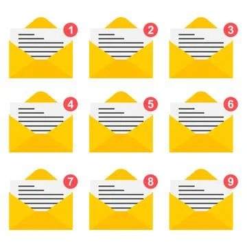 Set of Email business icon, flat web client message sign, mail app vector ill Stock Illustration