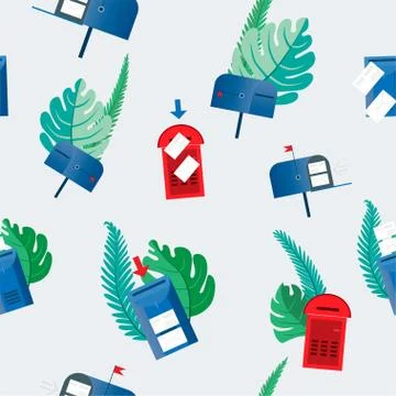 Set email concept. Mailboxes blue and red color, empty and with envelopes sur Stock Illustration