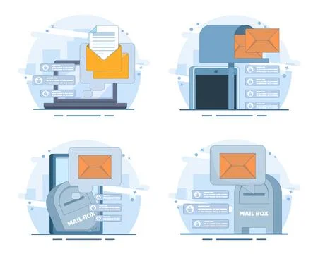 Set of email marketing and mailbox with new message notification flat vectors Stock Illustration