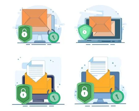Set of email service security concept and electronic mail message Stock Illustration