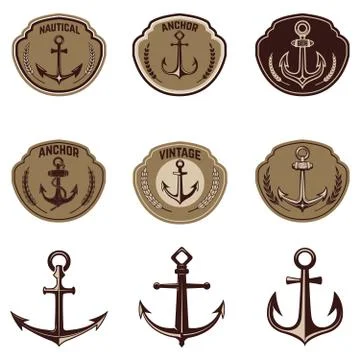 Set of the emblems with anchor. Design elements for poster, t-sh 스톡 일러스트