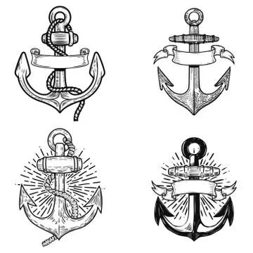 Set of emblems with anchors. Design element for logo, label, sign, t shirt. V Stock Illustration