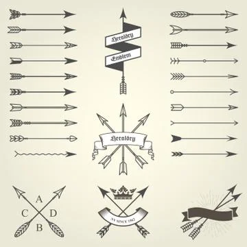 Set of emblems and blazons with arrows, heraldic seals - coat of arms Stock Illustration