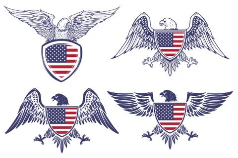 Set of the emblems with eagles on usa flag background. Design el Stock Illustration