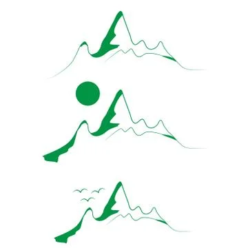 A set of emblems green mountains with tree Stock Illustration